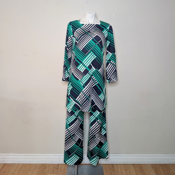 Vintage Edith Flagg For I. Magnin Super 70s Wide Leg Pant Set Tunic and Pants - Picture 1 of 7